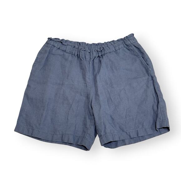 J. Jill Pants - J. Jill Pure Jill Blue 100% Linen Shorts S Pull On Elastic Waist Slash Pockets